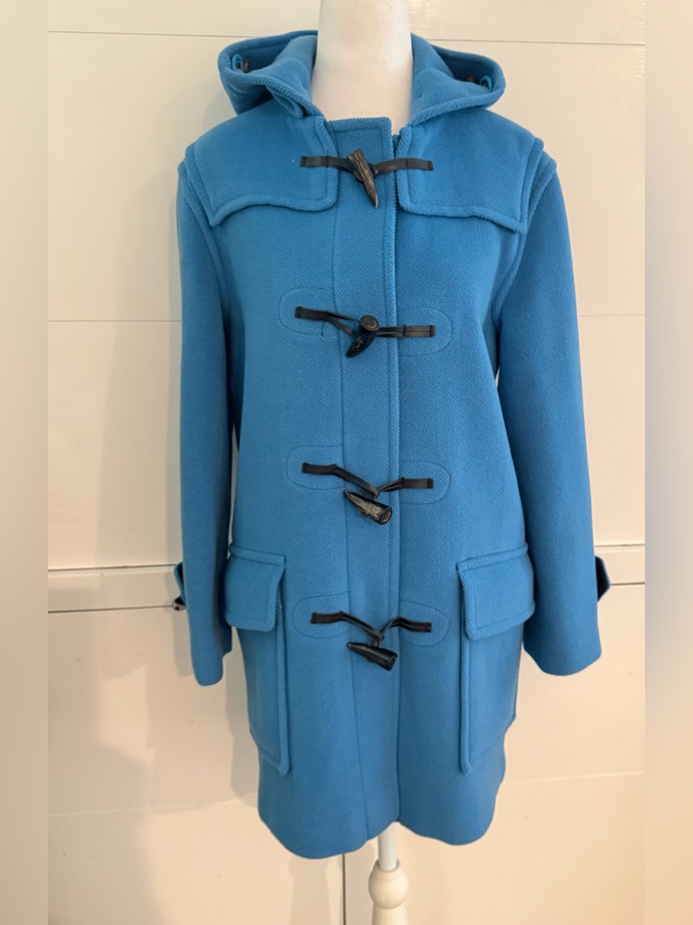 Burberry Brit Bright Blue Wool Hooded Toggle Duffle Coat